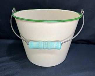 Large Granite Ware Cream & Green Bucket