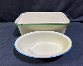 Vtg Granite Ware Refrigerator & Oval Dish