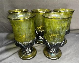 5 Vintage Green Fostoria Sorrento Goblets