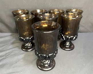 8 Vintage Brown Fostoria Sorrento Goblets