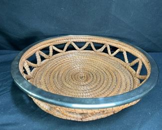 Silver Edge Pine Needle Hand Made Bread Basket