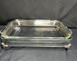 Fire-King Casserole Dish with Silver Plated Holder