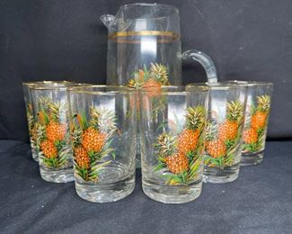 West Virginia Glass Pineapple Pitcher & 6 Glassed