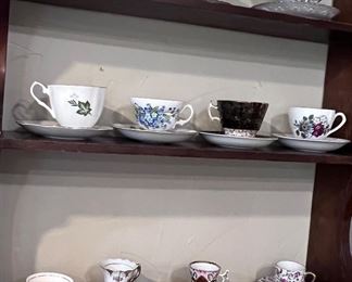 Miscellaneous tea cup collection and tea cup shelf
