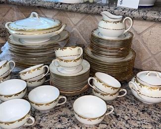White and gold hand-painted dish set