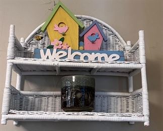 White wicker shelf