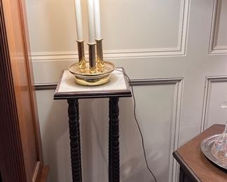 Vintage Desk Lamp nestled on a beautiful wood and marble plant stand.