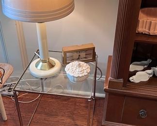 Glass table. 1990 lamp