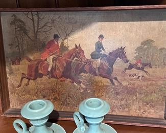 Vintage Hunting artwork. Framed. Wood