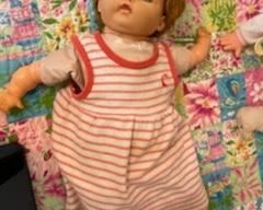 Vintage Ideal Baby Big Eyes Infant P5 Doll Oil Cloth Body 1950s 22in.