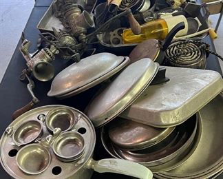 An huge assortment of vintage pots; pans and baking supplies