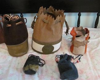 Leather draw string pouches 