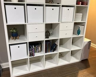 White Expedit(?) Cube Storage with 25 Cubes and storage bins