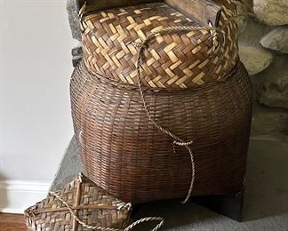 Hand woven wooden baskets