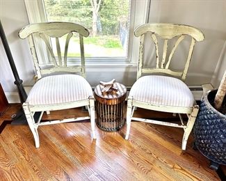 Two shabby chic antique style kitchen chairs
