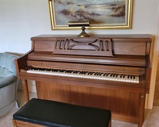 Kimball Piano with Bench and Artwork 