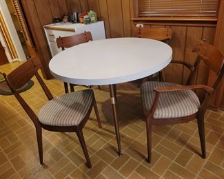 3 Drexel Side Chairs and 1 Arm Chair,  1960'sRound White Dining Table