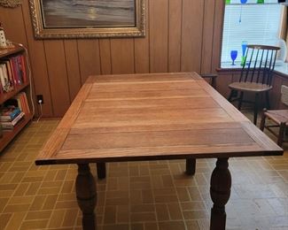 Oak Dining Table and Artwork 