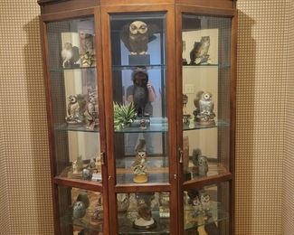 Large Curio Cabinet and Large Collection of Owls