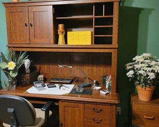 Large Desk, Desk Chair, Filing Cabinet and Paper Shredder 