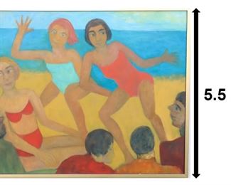 22 Large Contemporary Figural Beach Scene, Oil on Canvas