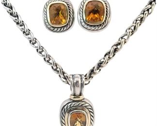 42 David Yurman Sterling Citrine Necklace  Earrings