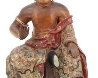 853 Edo Period Carved Polychrome Sculpture of a Rakan