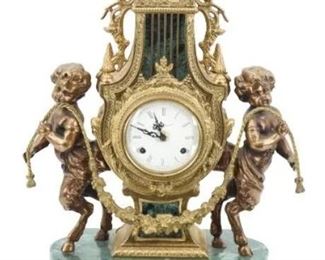 993 Louis XVI Style Bronze  Marble Mantle Clock