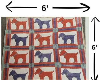 1195 Antique American Red, White  Blue Quilt with Dogs