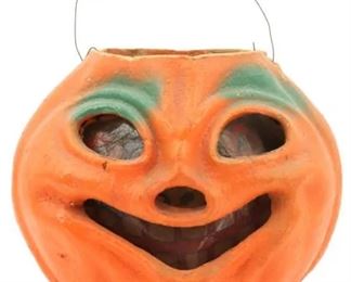1298 Early Vintage PapierMache JackOLantern Basket