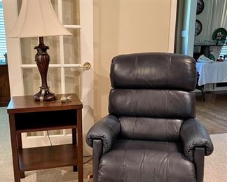 LazyBoy Leather Recliner, Accent Table, Decorator Lamp