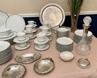 Vintage Fine Seyei “Majesty” China Set Japan, Silverplate, Crystal Decanter, Crystal\Silver Ashtray 534th AFA Bn