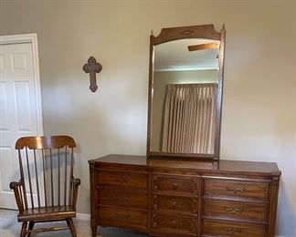 Mid Century Dresser by American of Martinsville, Vintage Wood Rocking Chair