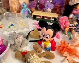 Vintage Trolls, 1984 Walt Disney Shelcore Mickey Mouse, Minialuxe Autobus-Echelle, Made in France, The Edward Mobley 1962 Elephant Squeaky Toy