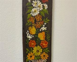 Vintage Retro Floral Painting on Wood by Sue