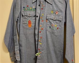 Vintage Levi Shirt with Original Embroidery Crewel Work