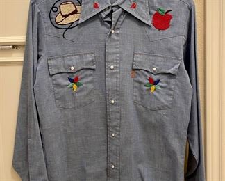 Vintage Levi Shirt with Original Embroidery Crewel Work
