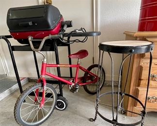 Grill, Vintage Kids Roadmaster Bicycle, Vintage Ice Cream Shoppe Stool