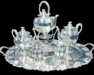 0d4. Lilyan Mexico 5 Piece Sterling Tea Service with Sterling Tray