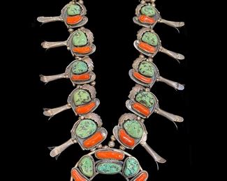 5f Squash Blossom Necklace, Cuff and Ring by Helen Long