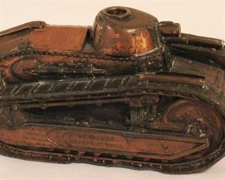 136 - Bronze Tank Table Lighter (As is/Missing Striker) 5" x 3"
