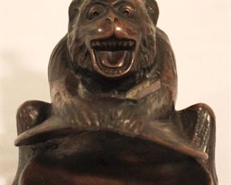 147 - Bronze Monkey Table Lighter Ashtray 4 1/2" tall
