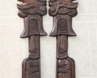 271 - 2 pc. Mid Century Wood Wall Hangings 23" x 6"
