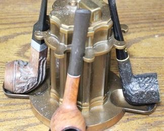 284 - Brass Table Lighter Pipe Holder with 3 Pipes
