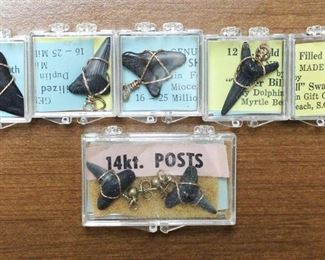 317 - Lot of 6 Vintage Shark Tooth Pendants
