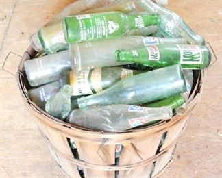 370 - Basket Full of Vintage Glass Soda Bottles
