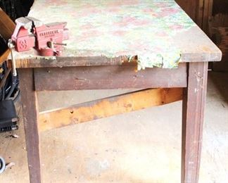 417 - Wood Table with Craftsman Vise Attached 34" x 72" x 30"