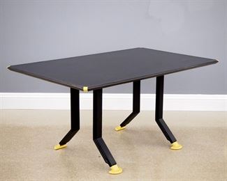 A late 20th century Herman Miller multi-purpose office table.  Laminate construction with shaped molded legs in Black with contrasting Yellow detail.  "Herman Miller" label at underside.  