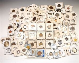 200 plus World coins and some tokens.  Primarily 20th century including European, African, Asian and The Americas.  All circulated and Primarily in good condition.  ESTIMATE $200-300