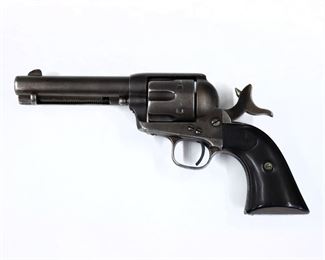 A 19th century Colt "Peacemaker" Army Revolver.  .45 Caliber, 6 shot single action with 4 3/4" barrel, Blued frame and hard rubber grips with rampant colt in relief.  Serial #112709 on frame and butt, marked "Colt PT F A MFG Co. / Hartford CT. U.S.A." at barrel and "Pt. Sept. 19, 1871 / July 2, -72 / Jan 19, -75" at frame.  Some wear and pitting, broken main spring, action is jammed.  11 1/4" long overall.  ESTIMATE $800-1,200